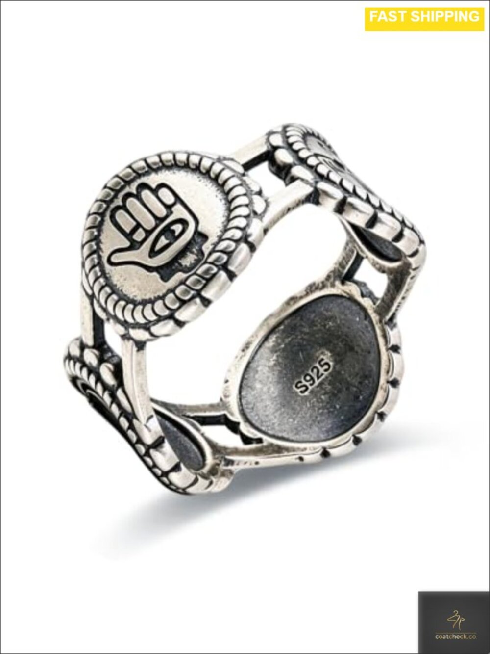 925 Sterling Silver Southwest Ring Size 9 Hand Eye Openwork Statement Women